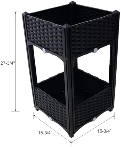 Raised Garden Bed, Elevated Plastic Planter Box with Legs, Self-Draining Outdoor Garden Box with Drainage Plug, Rattan Pattern PP Planter for Vegetables Flowers Herbs Patio Balcony Backyard,Bl - Image 2