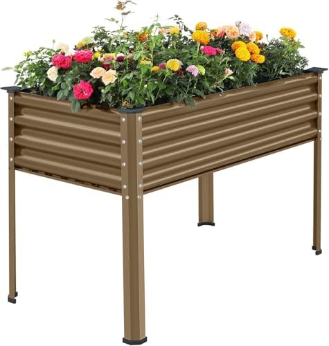 Land Guard Galvanized Oval Large Metal Raised Garden Bed with Legs for Vegetables (Beige) by LandGuard