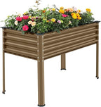 Land Guard Galvanized Oval Large Metal Raised Garden Bed with Legs for Vegetables (Beige) by LandGuard