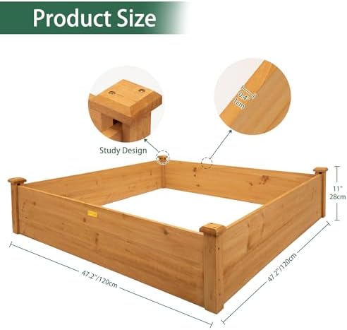 Hollyone 4x4 Raised Garden Bed Wood Frame Planters Wooden Elevated Planting Planter Box for Outdoor Herb Vegetables Flowers Grass Lawn Yard Patio - Natural Brown 48" X 48" inches - Image 4