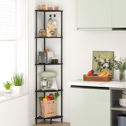 Yoobure Corner Shelf Stand, 5-Tier Bookshelf, 65" Tall Shelves for Bedroom, Living Room, Narrow Display Bookcase, Black with Display Shelves for Office - Image 5