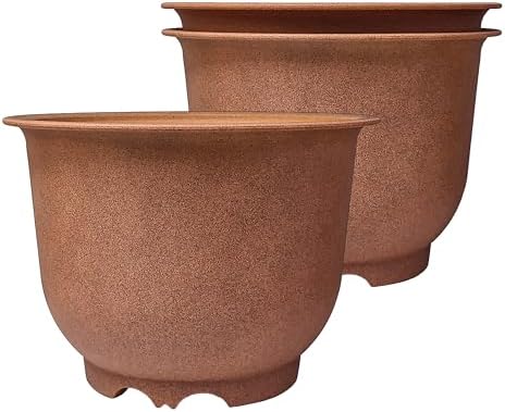17 Inch Wide Mouth Planter Urns, Classic Terracotta, Set of 3, Plastic - Image 2