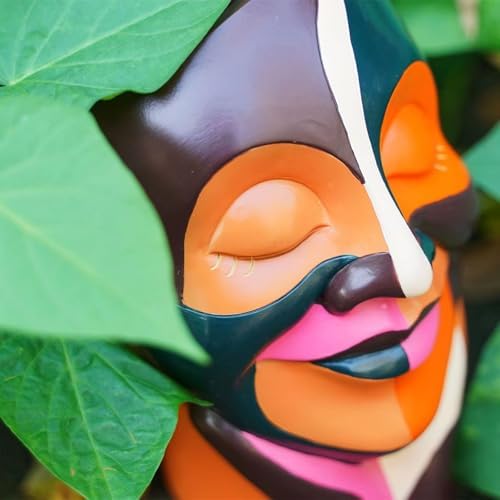 Abstract Face Plant Pots, Colorful Smiling Head Flower Pots for Home Decor, Unique Cute Planters Hand-Painted, Funny Eclectic Body Vases, Boho Modern Art for Desk Shelf Decoration (Chocolate&Orange) - Image 4
