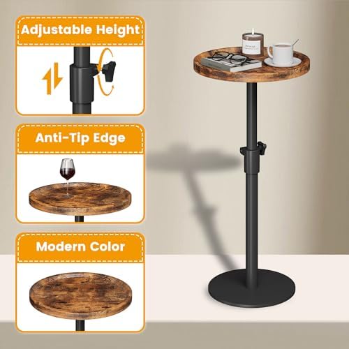 Homeiju Adjustable Round Side Table, Pedestal End Table for Small Spaces, Wooden Couch Table, Tall Drink Table for Living Room, Bedroom, Patio, Brown - Image 5