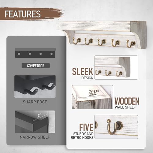 Rebee Vision Key Holder Wall Mount with Shelf for Living Room, Whitewash - Image 6