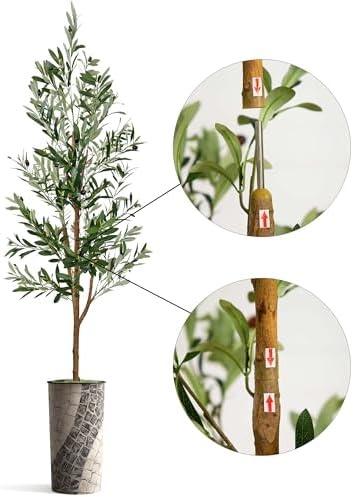 Artificial Tree in Geometric Pattern Planter, Fake Olive Silk Tree for Indoor and Outdoor Home Decoration - 68" Overall Tall (Plant Pot Plus Tree) - Image 6