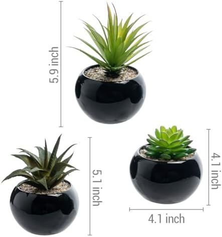 MyGift Mini Assorted Artificial Succulents in Round Black Ceramic Pots, Mixed Realistic Indoor House Plants, Set of 3 - Image 6