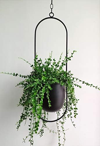 RISEON Boho Black Metal Plant Hanger,Metal Wall and Ceiling Hanging Planter, Modern Planter, Mid Century Flower Pot Plant Holder, Minimalist Planter for Indoor Outdoor Home Decor by RISEON