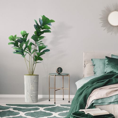 Artificial Tree in Geometric Pattern Planter, Fake Ficus Lyrata Silk Tree for Indoor and Outdoor Home Decoration - 66" Overall Tall (Plant Pot Plus Tree) - Image 5