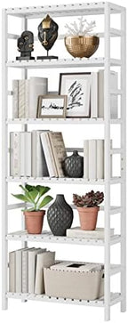 Bamjoy Bamboo Shelf, 6 Tier Bookcase Storage Shelves, Tall Book Rack Shelving Unit, Multipurpose Storage Display Shelf Adjustable Storage Rack for Bathroom Home Office Living Room Kitchen, White by Bamjoy