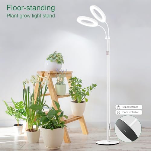 LBW Dual Head Grow Light with Stand for Indoor Plants, Full Spectrum Grow Light for Multiple Tall Plants, Adjustable Height up to 68", Auto Cycle Timer 6/8/12/16H, 5-Level Dimmable, 3 Lighting Modes - Image 4