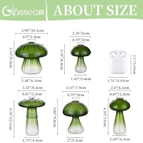 Glasseam Mushroom Glass Propagation Station, 5Pcs Green Plant Terrarium Jar - Image 6