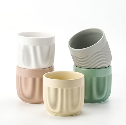 Ceramic 5.2+6.5 inch Planters, Modern Home and Office Flowerpot, Indoor and Outdoor Flowerpot with Drainage Hole (Grey) - Image 3