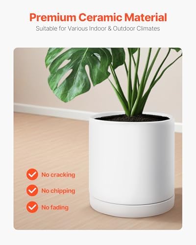 VEVOR Plant Pot, 12-Inch Ceramic Pots for Plants with Drainage Holes, Non-Slip Pads & Detachable Saucer, Modern Ceramic Flower Pots, Indoor and Outdoor Tree Planter Pot, Home & Office - Image 3