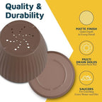 Brown 6-Inch Plant Pots with Drainage & Saucers 24 Pack, Indoor & Outdoor Planters for Houseplants, Herbs, and Flowers, Durable & Weatherproof Material, Stackable, Lightweight, Minimalist Design - Image 6