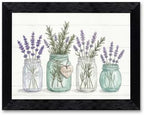 Framed Canvas Wall Art Watercolor Mason Jar Herb Bouquet Seafoam Lavender Rosemary Greenery Canvas Print Poster Black Frame Wall Decor for Kitchen Dining Room Farmhouse Decor, Rustic Gift - Inch 16x20 by Unknown