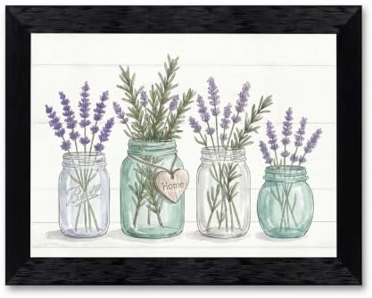 Framed Canvas Wall Art Watercolor Mason Jar Herb Bouquet Seafoam Lavender Rosemary Greenery Canvas Print Poster Black Frame Wall Decor for Kitchen Dining Room Farmhouse Decor, Rustic Gift - Inch 16x20 by Unknown