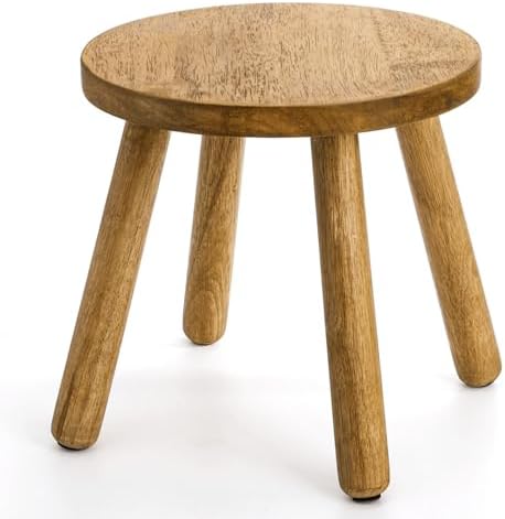Youeon 12 Inch Round Solid Wooden Step Stool, Non-Slip One Step Stool for Adults, Holds up to 300 Lbs, Portable & Sturdy, Footstool for Bedroom, Bathroom, Kitchen, Easy to Assemble by YOUEON