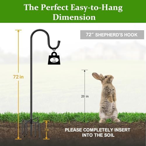 Shepherds Hooks for Outdoor with 7 Base Prongs, 72 Inches Heavy Duty Garden Bird Feeder Pole for Hanging Bird Feeder, Plant Baskets, Solar Light Lanterns, Outdoor Plant Hanger Hook,2 Packs - Image 3