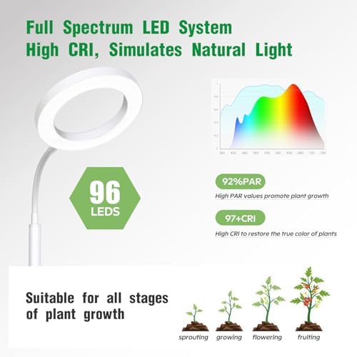 Plant Lights for Indoor Plants, Cord Hidden Standing Grow Lights for Indoor Plants Full Spectrum, LED 20w Plant Lamp with 3/9/12 H Timer,10 Brightness,70" Height Adjustable,White - Image 5