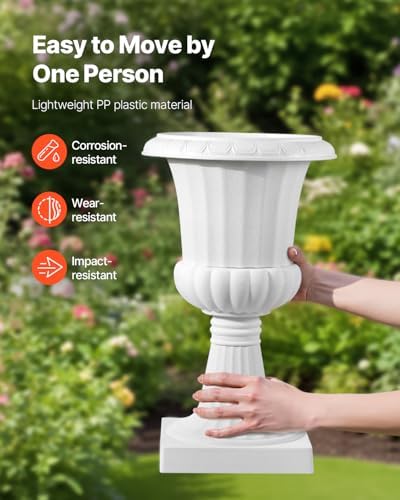 VEVOR Plastic Urn Planters, 9.8 x 16.5 Inch, 2 Pack White Classic Flower Pots Front Porch Planters, Indoor & Outdoor Vase for Wedding, Party, Event, Home, Stage, Garden, Balcony, Patio Decoration - Image 4
