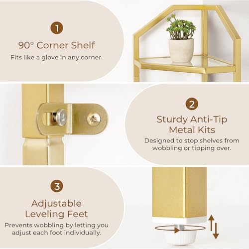 Dreamland 5-Tier 70in Metal Corner Shelf Pack of 1, Gold - Image 5
