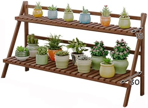 HUHJYUGE Bamboo Plant Stand Flower Pots Holder Display Shelf, Ladder Shelf Plants Organizer Rack for Patio Balcony Garden Home, Bookcase Planter Storage Shelving (2 Tiers 52cm) by HUHJYUGE