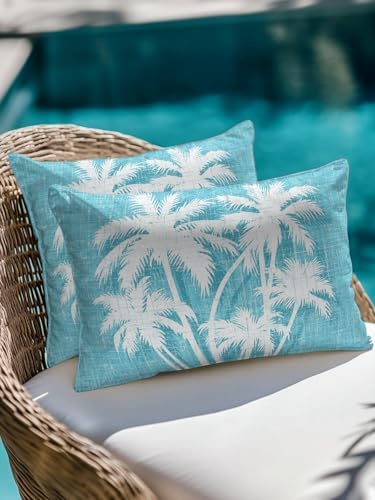 Tropical Palm Tree 12x20 Waterproof Outdoor Lumbar Pillow with Insert, Vintage Aqua Exotic Botanical Plants Patio Cushion Pillows for Outdoor Sofa Bench Porch Balcony Furniture, 1 Pack - Image 4