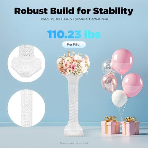 2Pcs Wedding Roman Column Elegant Roman Pillars Stand, Flower Pot Columns Stand Pedestal Tall Wedding Centerpiece Stand for Wedding Party Celebration Decor - Image 4