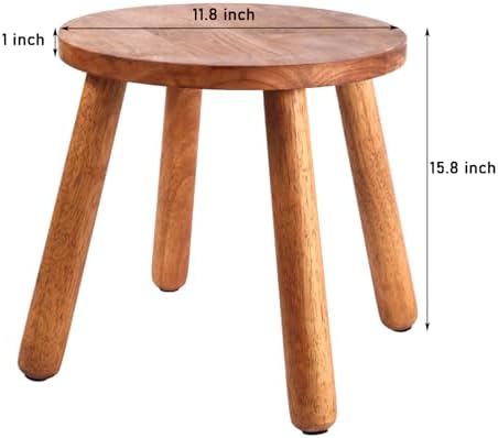 Round Solid Wooden Stool,Plant Stand,Step Stool,Walnut,15.8" H - Image 3