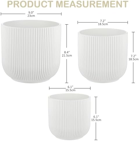 Ceramic Pots for Plants Set of 3, 6+7+9 Inch Plant Pots with Drainage Holes, Modern Decorative Pots for Succulents Snake Plants Indoor Outdoor Home Office Garden Decor, White - Image 3