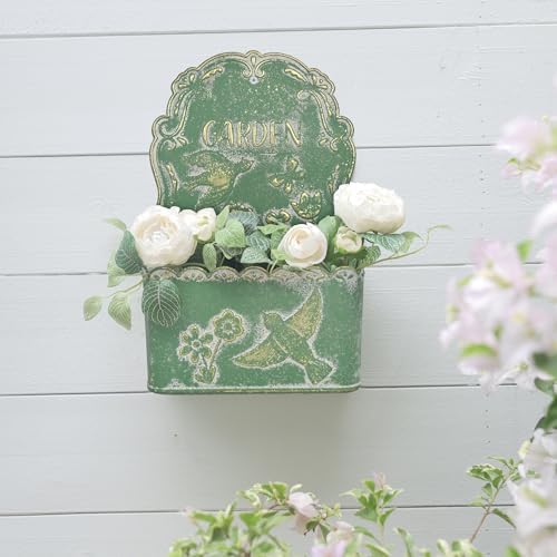 BIG FORTUNE Metal Wall Mount Planter Wall Vases for Flowers Shabby Chic Decor for Rustic Farmhouse Outdoor Decor (Green) - Image 3