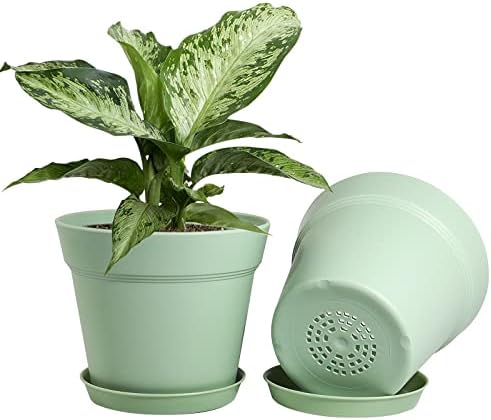 WOUSIWER 16 Pack 6 inch Plastic Planters, Plastic Indoor Planter Flower Pots, Heavy Duty and Stylish 6 Inch Plant Pots for Indoor Plants with Drainage Holes and Tray for Plants Flowers, Green - Image 3