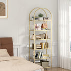 Homhedy 6-Tier Tall Gold Bookshelf, Arched Bookcase with Glass Shelves - Image 6