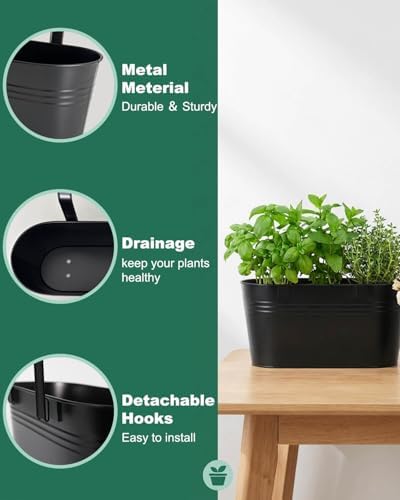 16 Inch Railing Planter Box, 5 Pack Large Metal Hanging Planters with Hooks - Image 3