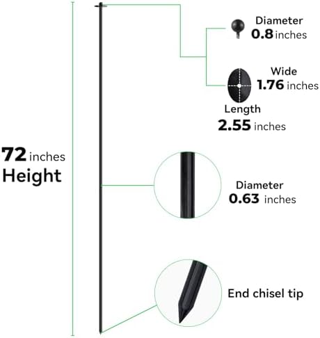 72 Inch Garden Stake Netting Support, Black Heavy Duty Powder Coated Steel Frame for Garden Fencing, Plant & Crop Protection from Wildlife (12 Sets) - Image 5
