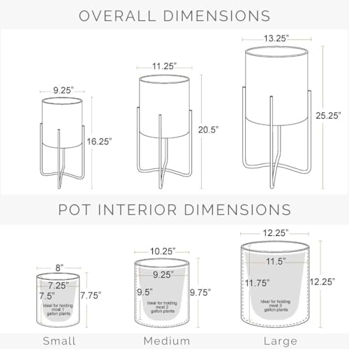 EverNest Claire Mid-Century Modern White Plant Pot with Ambrose Stand, SelectBase, Indoor Plant Pot, Bohemian Style, Minimalist Plant Home Décor (Large, Black) - Image 7