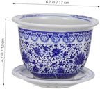 DOITOOL Blue and White Ceramic Planter - 6.7 in Pot with Drainage & Saucer - Image 5