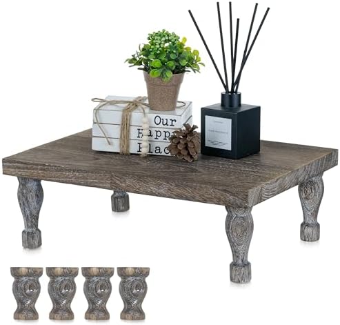 Hanobe Wooden Display Risers for Decor, Rustic White Pedestal Display Stand by Hanobe