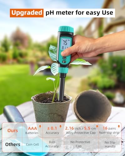 Tadeto Soil pH Tester, High Accuracy Digital pH Meter for Soil, Garden, Water, Plants, Solution and Food, Soil pH Test Kit with Thermometer LCD Display, Calibration Powder and Alloy Protective Cap - Image 5