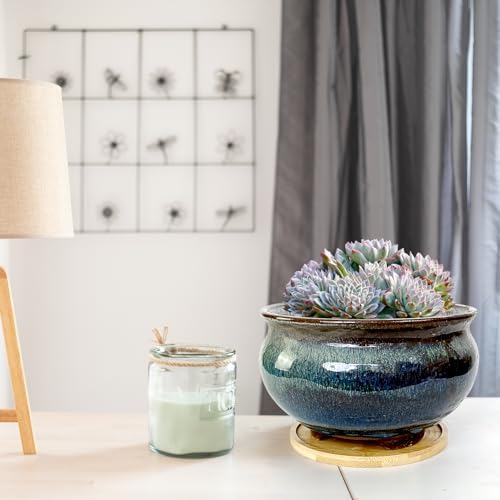 8 and 5.5 Inch Succulent Pot with Drainage and Saucer Glazed Terracotta Round Ceramic Succulent Planter Cactus Bonsai Plant Pot (White and Green) - Image 5
