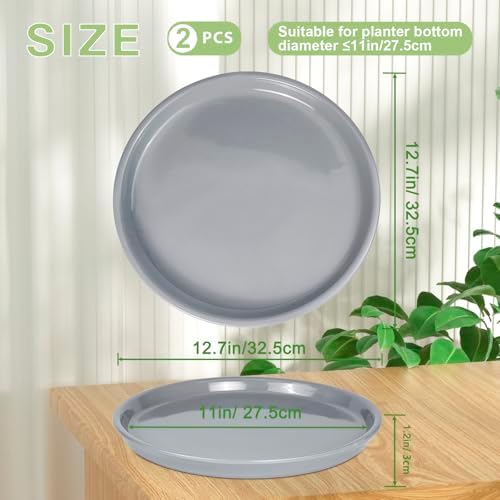 Plant Pot Saucers - Ceramic Plant Saucers for Outdoors 12 inch Plant Trays for Indoors No Holes Plant Drainage Trays Round Flower Pot Saucers Plant Plates to Catch Water 2 Pack Gray - Image 2