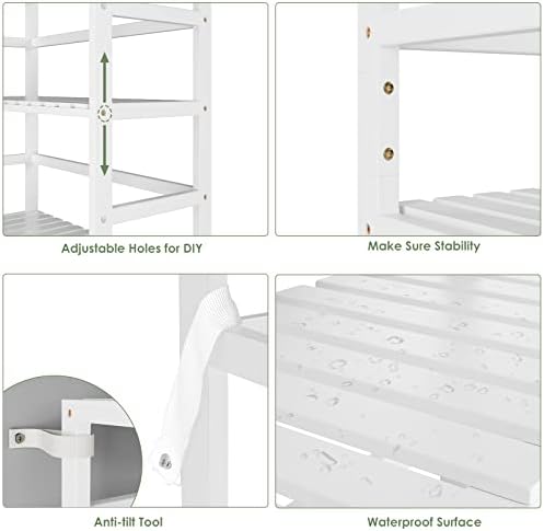 Bamjoy Bamboo Shelf, 6 Tier Bookcase Storage Shelves, Tall Book Rack Shelving Unit, Multipurpose Storage Display Shelf Adjustable Storage Rack for Bathroom Home Office Living Room Kitchen, White - Image 7