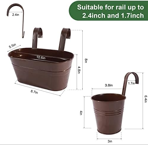 HowRU Metal Iron Flower Pots for Railing Fence Hanging Bucket Pots(5 Pcs) and Hanging Flower Pots Metal Iron Bucket Planter(10 Pcs) (Bronze) - Image 2
