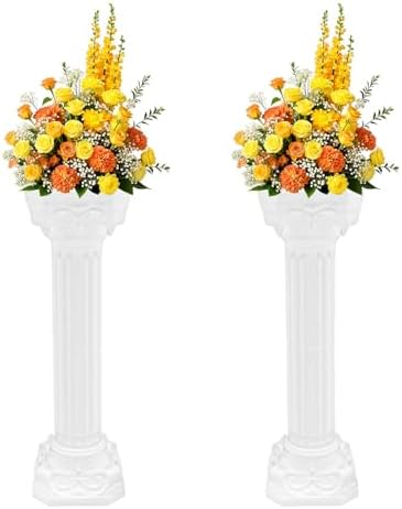 2PCS Columns and Pillars, Wedding Roman Column Wedding Landscaping Plastic Roman Pillar Artistic Roman Column Statue Party Flowerpot Holder for Wedding Event Party Decor (2Pcs Ornate Column) by Unknown