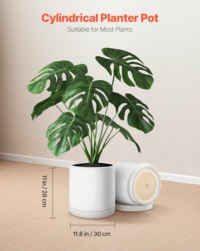 VEVOR Plant Pot, 12-Inch Ceramic Pots for Plants with Drainage Holes, Non-Slip Pads & Detachable Saucer, Modern Ceramic Flower Pots, Indoor and Outdoor Tree Planter Pot, Home & Office - Image 2