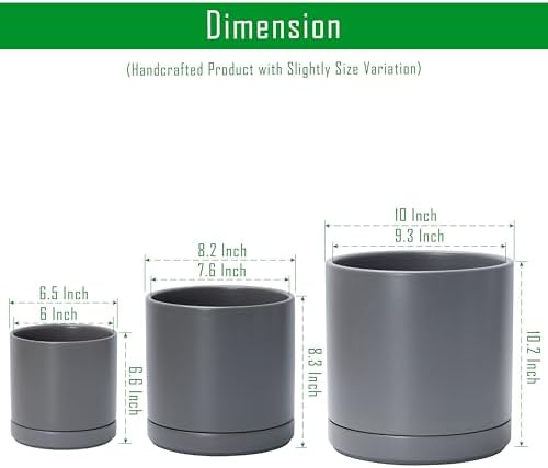 D'vine Dev 3-Pack Ceramic Pots & Saucers, 6/8/10 in, Grey, 94-T-L-3 - Image 2