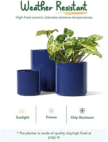 LE TAUCI 10+8+6 Inch Ceramic Pots for Plants, Indoor Planters with Drainage Hole and Plug, Modern Cylinder Flower Pots Set of 3 for Office and Living Room, Glossy, Midnight Blue - Image 5