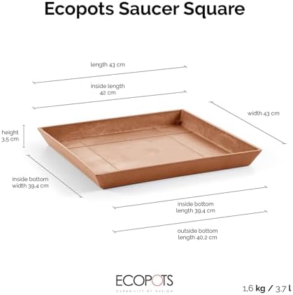 Ecopots Small Square Saucer - 16.9 in x 16.9 in x 1.4 in - Terracotta - Image 2