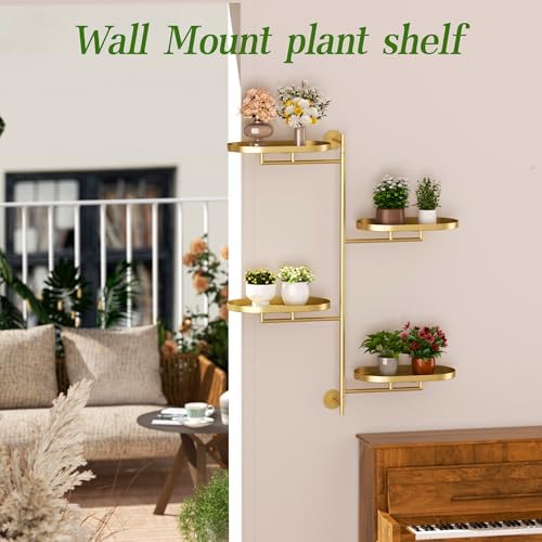 YQSLYSF Window Rotating Plant Stand Shelf Indoor Gold Metal Floating Shelves 4-Tier Wall Mount Plant hanger Holders for Wall Planter Modern Home Decor window sill gifts - Image 7